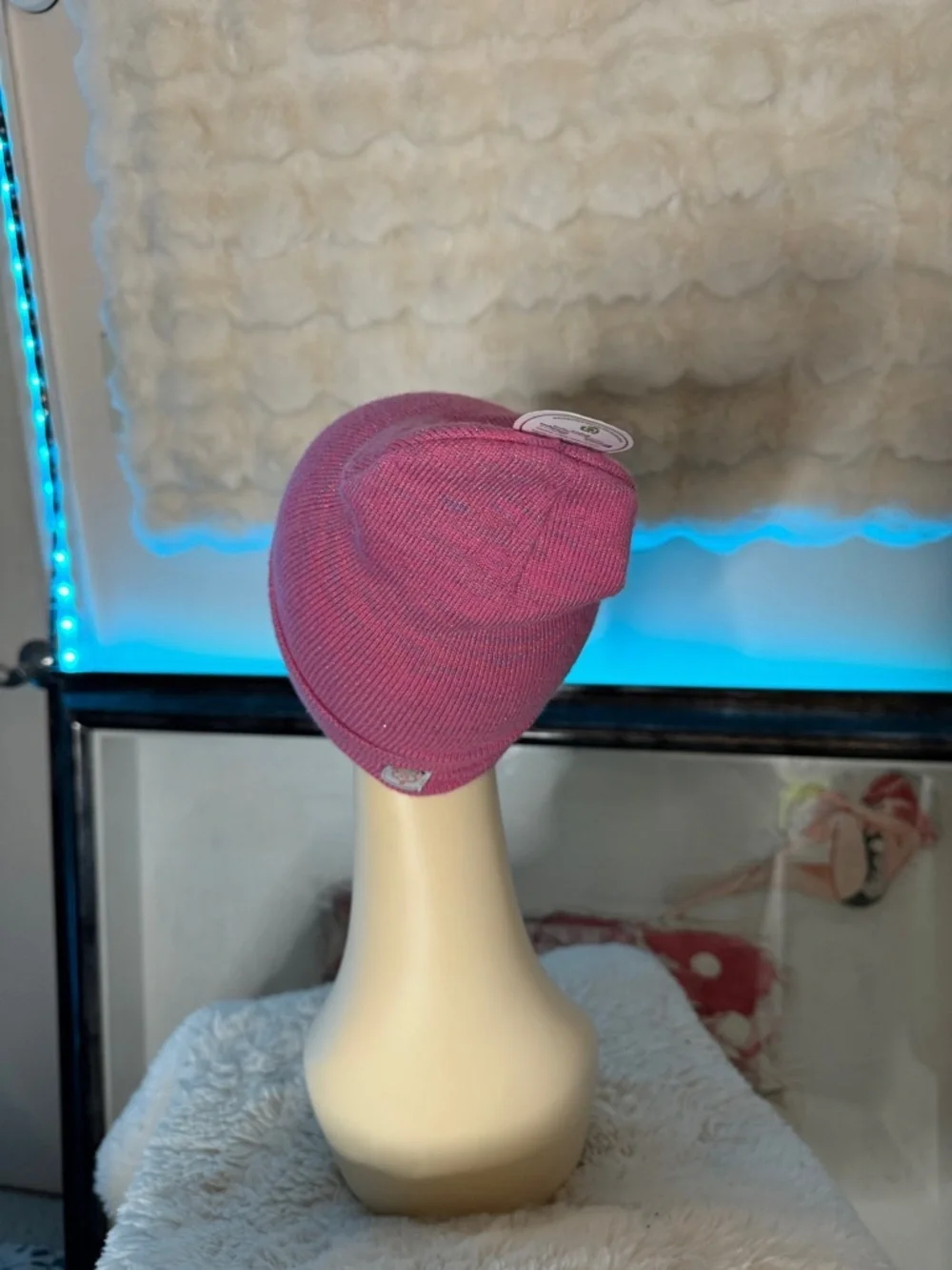 Pink Beanie with Smiley Face Patch